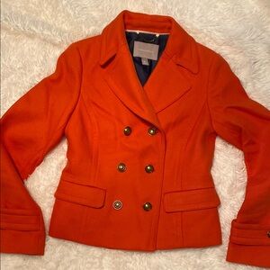 Orange Double-Breasted Young Women's Jacket with pleated back